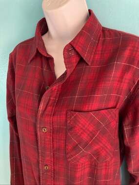 Current Elliott Prep School Fray Shirt Maroon Gold Metallic Plaid Size 2 Medium